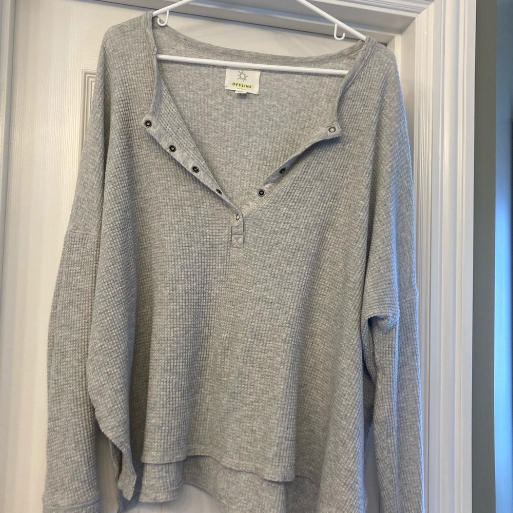 Aerie Offline waffle knit Henley with cuffins